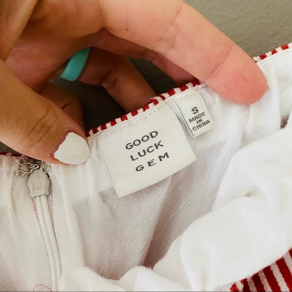 Good Luck Gem Off The Shoulder Cropped Striped Blouse Red/White Sz Small - Picture 3 of 9